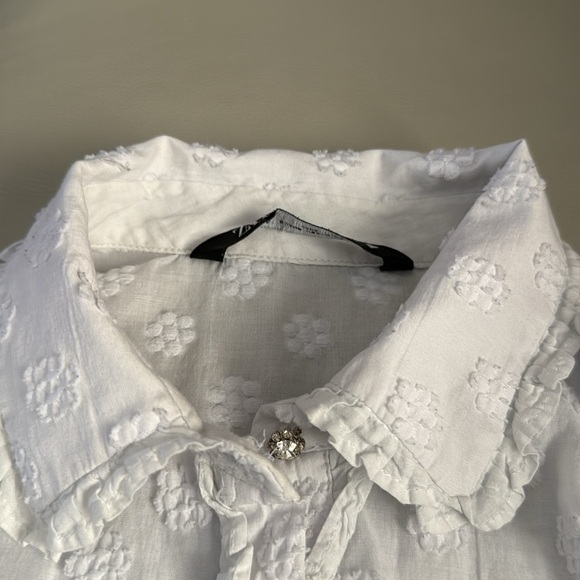 Zara White Floral Ruffled Blouse With Button Detail - Picture 5 of 9